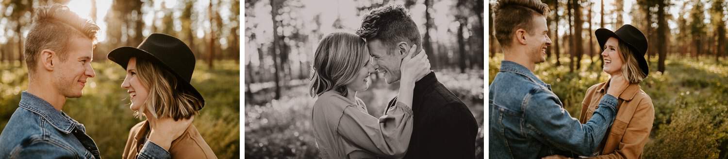 Engaged couple in high desert forest in Central Oregon